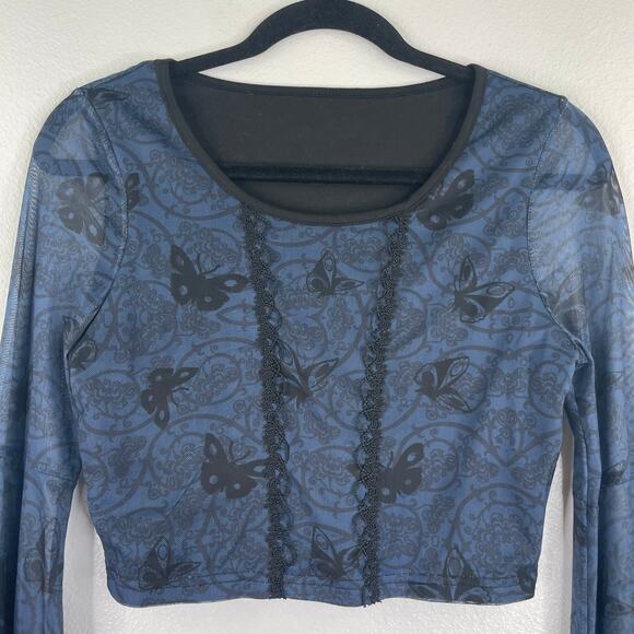 Tim Burton's Corpse Bride Romwe Black Blouse sheer butterfly Medium Whimsigoth - Picture 2 of 15